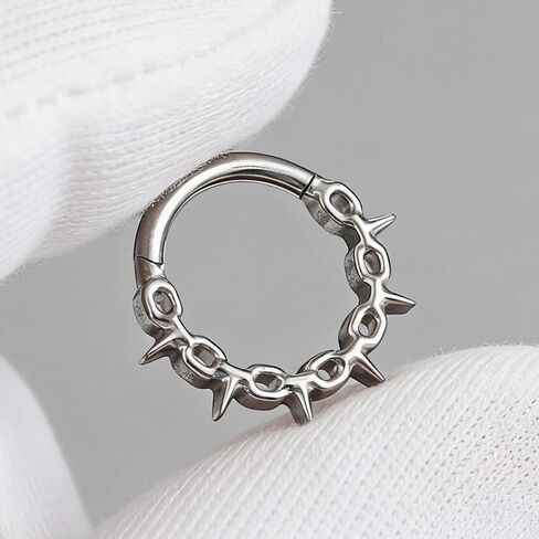 ARTFAN 16G Titanium Septum Ring Hinged Clicker Hoop with Spike Chain – G23 Hypoallergenic Nose Ring for Women Men, Cartilage Helix Daith Tragus Conch Piercing Jewelry in Kuwait