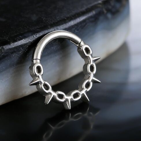 ARTFAN 16G Titanium Septum Ring Hinged Clicker Hoop with Spike Chain – G23 Hypoallergenic Nose Ring for Women Men, Cartilage Helix Daith Tragus Conch Piercing Jewelry in Kuwait