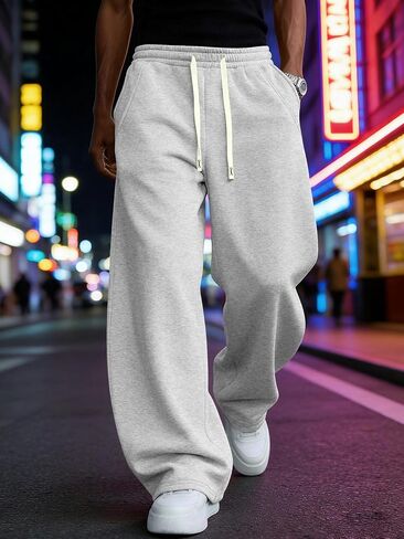 Men's Baggy Sweatpants Elastic Waist Drawstring Wide Leg Sweatpants Casual Loose Baggy Joggers with Pockets in Kuwait