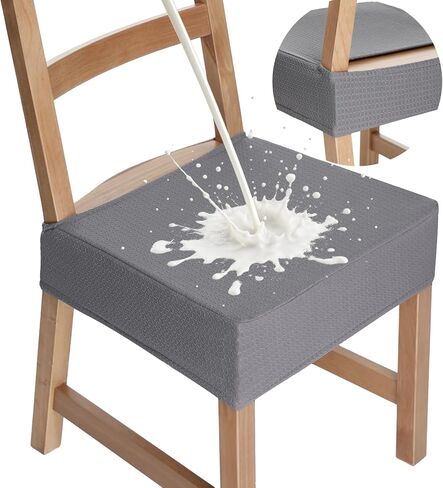 Premium Waterproof Chair Seat Covers Set of 4,Heavyweight Stretch Jacquard Dining Chair Seat Slipcovers, Soft Thick Removable Washable Seat Protectors for Dining Room Kitchen (Beige) in Saudi Arabia