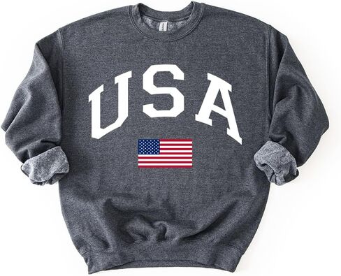الولايات المتحدة الأمريكية سويت شيرت بفتحة رقبة مستديرة للرجال والنساء، طباعة جرافيك العلم الأمريكي، بلوفر صوف لعيد الاستقلال في الرابع من يوليو in Kuwait