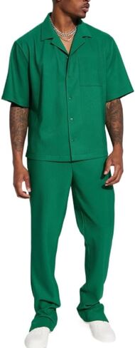TOMITANY Men Casual 2 Piece Outfit Button Down Shirt and Pant Set Short Sleeved Lounge Set Fashion Pant Clothing Set Homewear in Saudi Arabia