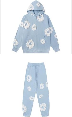 Y2K Men's and Women's foam Printed Hooded Sweatpants Two piece Couple Pullover Top Jogging Pants Set in Saudi Arabia