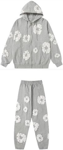 Y2K Men's and Women's foam Printed Hooded Sweatpants Two piece Couple Pullover Top Jogging Pants Set in Saudi Arabia