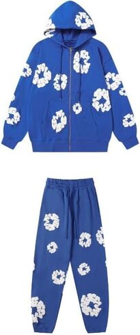 Y2K Men's and Women's foam Printed Hooded Sweatpants Two piece Couple Pullover Top Jogging Pants Set in Saudi Arabia