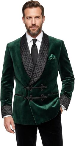 Men's Smoking Jacket Green Quilted Robe's in Saudi Arabia