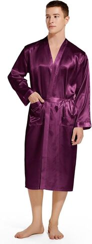 Men's Satin Robe Lightweight Long Sleeve Silk Kimono Bathrobe Sleepwear in Saudi Arabia