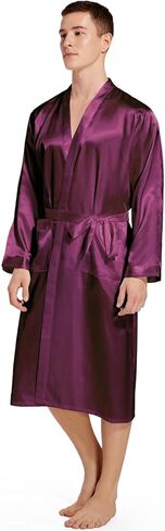 Men's Satin Robe Lightweight Long Sleeve Silk Kimono Bathrobe Sleepwear in Saudi Arabia