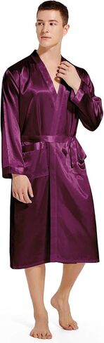 Men's Satin Robe Lightweight Long Sleeve Silk Kimono Bathrobe Sleepwear in Saudi Arabia