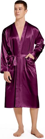 Men's Satin Robe Lightweight Long Sleeve Silk Kimono Bathrobe Sleepwear in Saudi Arabia