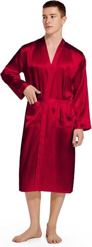Men's Satin Robe Lightweight Long Sleeve Silk Kimono Bathrobe Sleepwear in Saudi Arabia