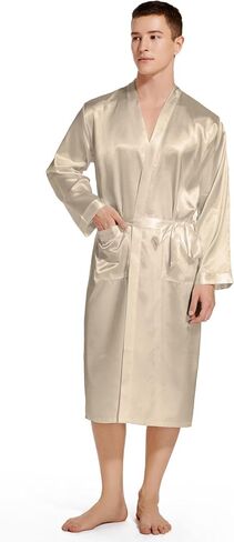Men's Satin Robe Lightweight Long Sleeve Silk Kimono Bathrobe Sleepwear in Saudi Arabia