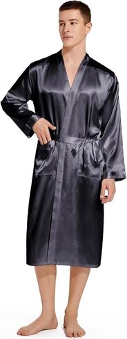 Men's Satin Robe Lightweight Long Sleeve Silk Kimono Bathrobe Sleepwear in Saudi Arabia