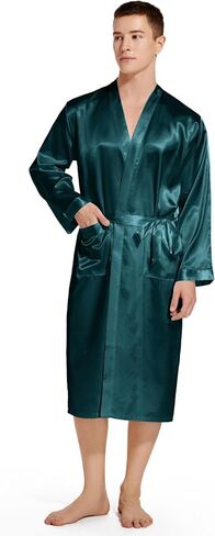 Men's Satin Robe Lightweight Long Sleeve Silk Kimono Bathrobe Sleepwear in Saudi Arabia