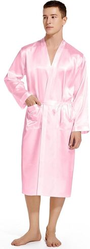 Men's Satin Robe Lightweight Long Sleeve Silk Kimono Bathrobe Sleepwear in Saudi Arabia
