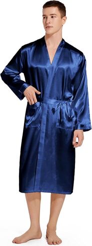 Men's Satin Robe Lightweight Long Sleeve Silk Kimono Bathrobe Sleepwear in Saudi Arabia