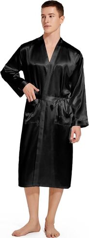 Men's Satin Robe Lightweight Long Sleeve Silk Kimono Bathrobe Sleepwear in Saudi Arabia