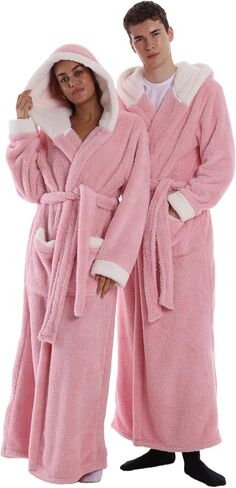 Capecage Hooded Fleece Bathrobe for Men Women Long Plush with Pockets Belt One Size – Warm Cozy Spa Robe After Shower in Saudi Arabia