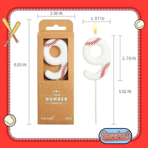 PHD CAKE 2.76 Inch Number 9 Baseball Birthday Candles, Baseball Number Candles, Cake Number Candles, Party Celebration, Style Candle in Kuwait