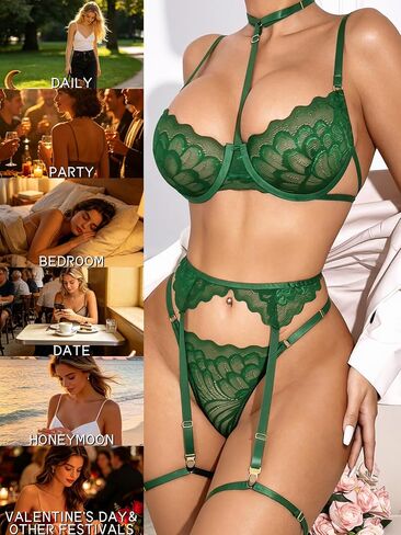 Lingerie for Women Sexy Bra and Panty Sets Floral Sheer See Through Exotic Bra Lingerie Sets Sexy Nightwear Outfits for Women in Kuwait