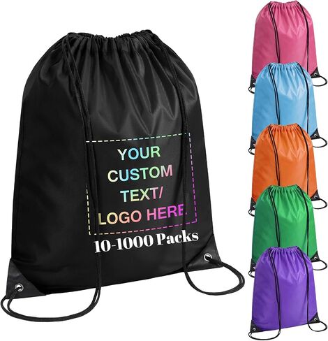 Fyore Custom Drawstring Backpacks, 200 Pack Personalized Drawstring Sports Bags with Your Logo Text for Gym Beach Climb Trips Party Events- 13.4x17Inch,12 Colors in Saudi Arabia