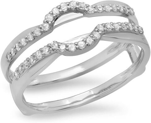 Dazzlingrock Collection 0.28 Ctw Round Natural Diamond Women Anniversary Wedding Band Enhancer Double Ring 14K Real Solid Gold in Kuwait