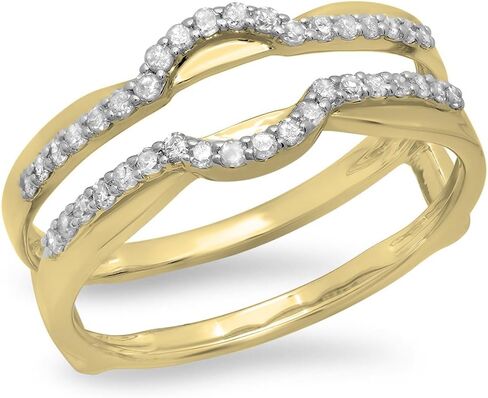 Dazzlingrock Collection 0.28 Ctw Round Natural Diamond Women Anniversary Wedding Band Enhancer Double Ring 14K Real Solid Gold in Kuwait