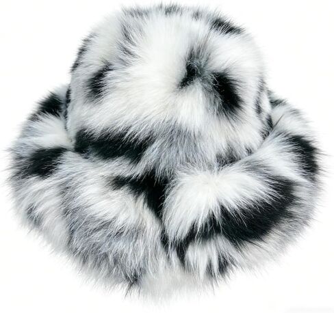 Women's Luxury Shaggy Faux Fur Bucket Hat, Winter Warm Plush Fisherman Cap for Cold Weather in Saudi Arabia