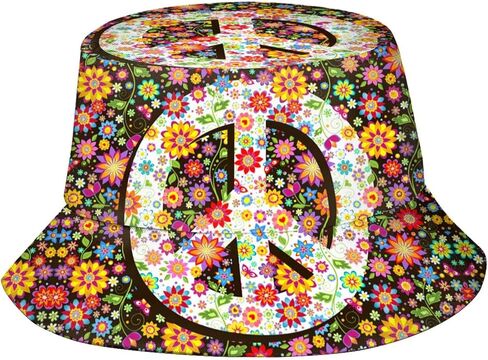 Hippie Flower 60s 70s Vintage Peace Bucket Hat Sun Beach Packable Fisherman Cap for Women Men Summer Outdoor Hiking in Saudi Arabia