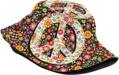 Hippie Flower 60s 70s Vintage Peace Bucket Hat Sun Beach Packable Fisherman Cap for Women Men Summer Outdoor Hiking in Saudi Arabia