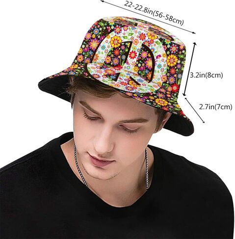 Hippie Flower 60s 70s Vintage Peace Bucket Hat Sun Beach Packable Fisherman Cap for Women Men Summer Outdoor Hiking in Saudi Arabia