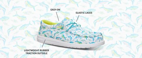 حذاء HEYDUDE الرجالي Wally Bluewater White مقاس 11 سهل الارتداء، قماش خفيف الوزن مسامي مع احتكاك مقاوم للانزلاق للارتداء اليومي in Kuwait