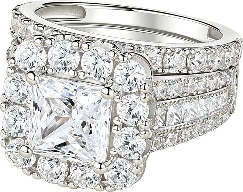 SHELOVES Vintage Princess CZ Wedding Rings Set for Women 925 Sterling Silver Engagement Rings Sets 4Ct Cubic Zirconia 5-12 in Saudi Arabia