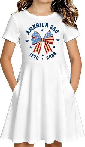 250 Anniversary USA Dress for Girls Toddlers 4th of July Dress with Pockets 1776 Patriotic Outfits in Saudi Arabia