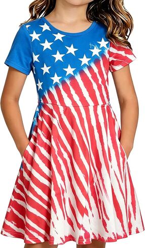 250 Anniversary USA Dress for Girls Toddlers 4th of July Dress with Pockets 1776 Patriotic Outfits in Saudi Arabia