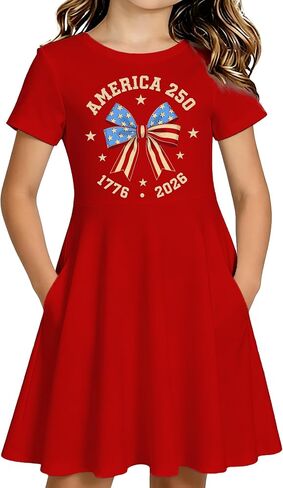 250 Anniversary USA Dress for Girls Toddlers 4th of July Dress with Pockets 1776 Patriotic Outfits in Saudi Arabia