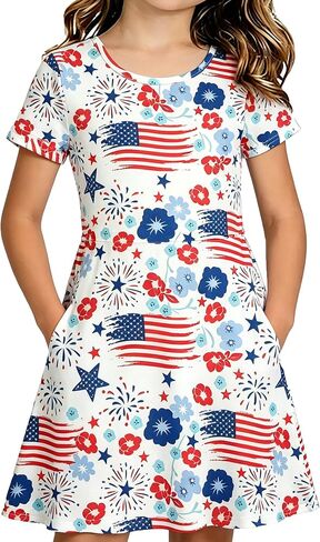 250 Anniversary USA Dress for Girls Toddlers 4th of July Dress with Pockets 1776 Patriotic Outfits in Saudi Arabia