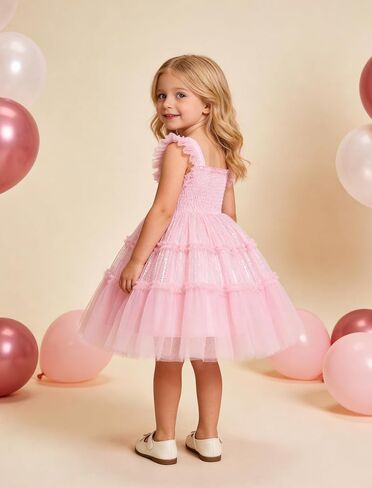 FYMNSI Baby Girl Birthday Dress Princess Sequins Tiered Tulle Tutu Dresses for Flower Girls Formal Pageant Wedding Party Gown in Kuwait