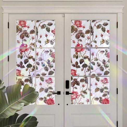Window Privacy Film Stained Glass Window Film Decorative Static Cling Frosted Glass Cover Window Tint for Home Non-Adhesive 3D Laser UV Blocking in Saudi Arabia