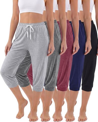 Taiyin 5 Pack Women's Capri Sweatpants with Pockets, Soft Lightweight Lounge Jogger for Yoga Athletic Running Workout in Kuwait