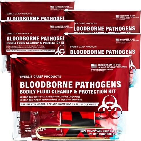 EVERLIT CARE Bodily Fluid Cleanup OSHA Compliant Bloodborne Pathogens Spill Kit Body Protection PPE from Exposure to Blood Vomit and Other potentially infectious Materials (5 Packs) in Kuwait