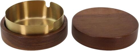 Tray With Wooden Exterior, Windproof Lid And Stainless Steel Lining Detachable For Easy Ash Disposal(silver) in Kuwait