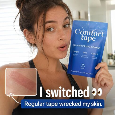 Comfort Tape Skincare-Infused Adhesive Strips with Collagen, Aloe & Vitamin E - Hypoallergenic, Latex-Free, Tested for Sensitive Skin, 30 Strips in Saudi Arabia