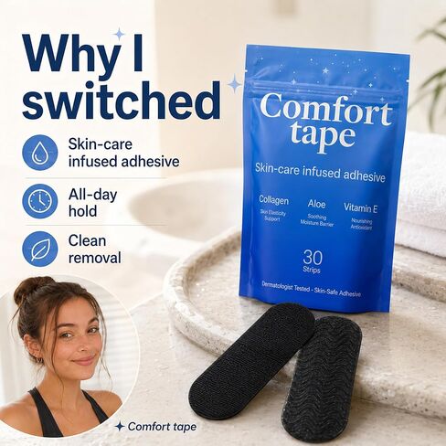 Comfort Tape Skincare-Infused Adhesive Strips with Collagen, Aloe & Vitamin E - Hypoallergenic, Latex-Free, Tested for Sensitive Skin, 30 Strips in Saudi Arabia