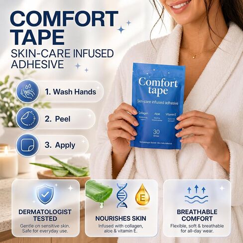 Comfort Tape Skincare-Infused Adhesive Strips with Collagen, Aloe & Vitamin E - Hypoallergenic, Latex-Free, Tested for Sensitive Skin, 30 Strips in Saudi Arabia