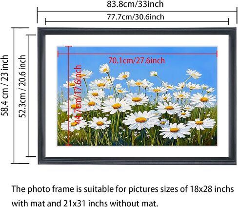إطارات صور بانورامية مقاس 21 × 31 من الخشب الصلب، مع حصيرة بيضاء، تناسب الصور مقاس 18 × 28 بوصة مع حصيرة أو 21 × 31 بدون حصيرة، إطار ملصق 21 × 31 إطارات صور جدارية عائلية مقاس 18 × 28 إطار صورة أسود (L23B2131W1828) in Kuwait