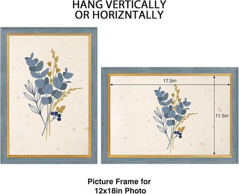 إطار صورة Frametory، مقاس 12x18 - عرض الحائط - زجاج شبكي عالي الدقة - رائع لحفلات الزفاف، والملصقات، وصور الخطوبة - أزرق وذهبي in Kuwait