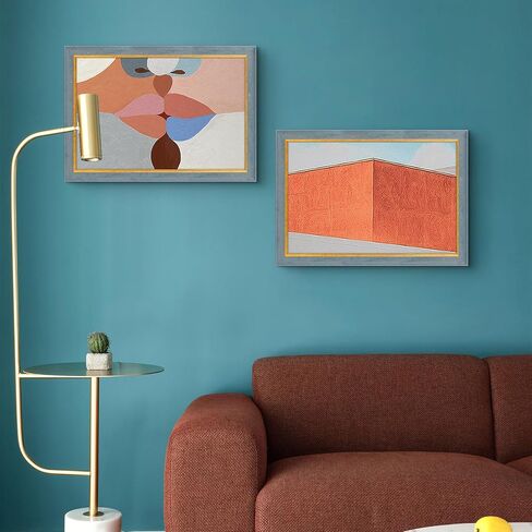 إطار صورة Frametory، مقاس 12x18 - عرض الحائط - زجاج شبكي عالي الدقة - رائع لحفلات الزفاف، والملصقات، وصور الخطوبة - أزرق وذهبي in Kuwait