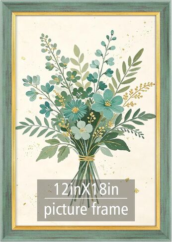 إطار صورة Frametory، مقاس 12x18 - عرض الحائط - زجاج شبكي عالي الدقة - رائع لحفلات الزفاف، والملصقات، وصور الخطوبة - أزرق وذهبي in Kuwait