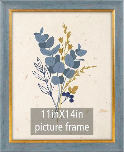 إطار صورة Frametory، مقاس 12x18 - عرض الحائط - زجاج شبكي عالي الدقة - رائع لحفلات الزفاف، والملصقات، وصور الخطوبة - أزرق وذهبي in Kuwait